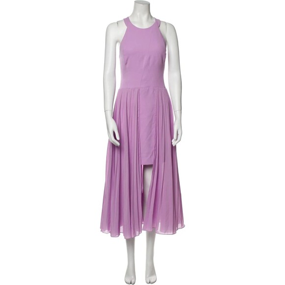 DESIGNER HALSTON HERITAGE PURPLE CREW NECK SLEEVELESS PLEATED A LINE DRESS 12.R - Picture 15 of 15